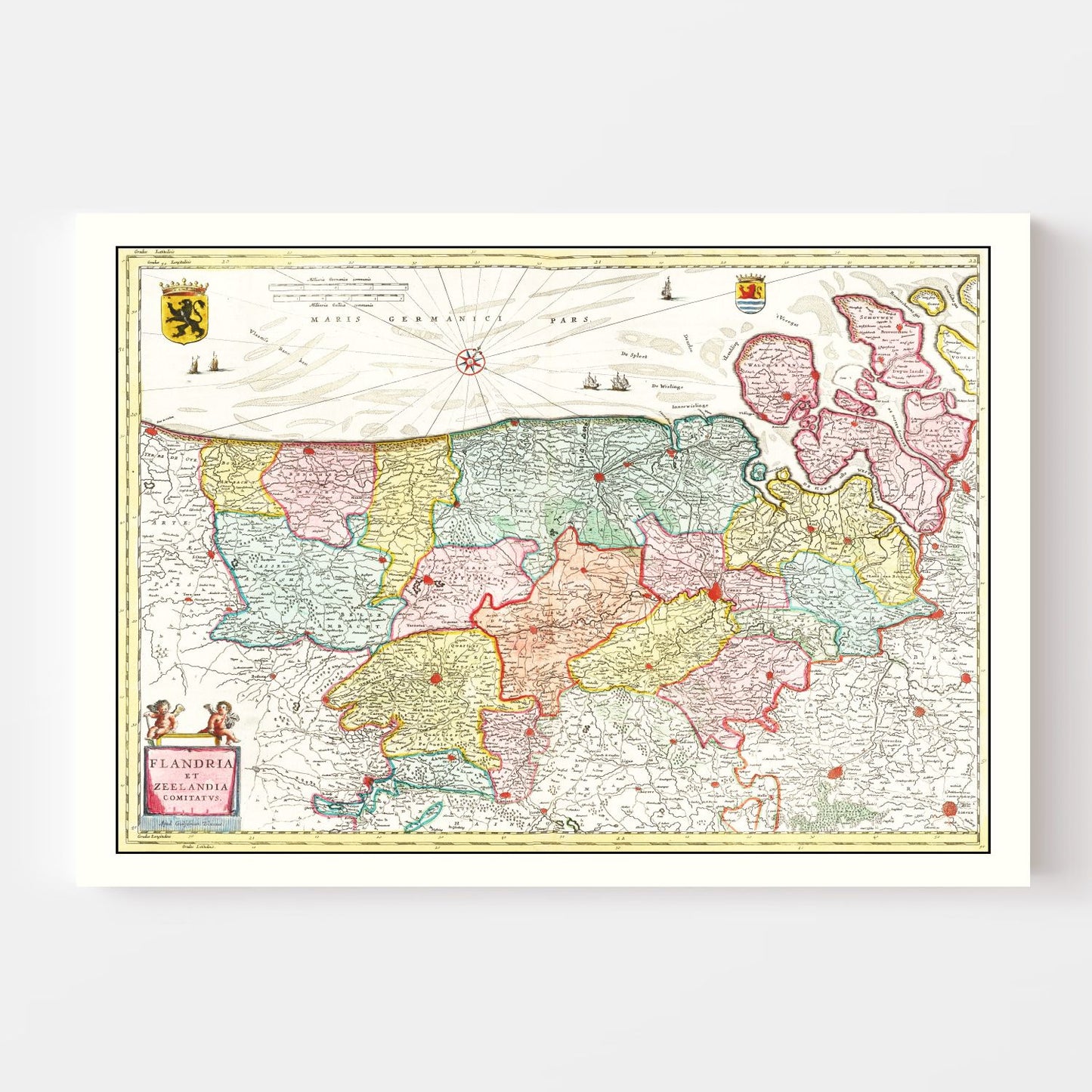 Vintage Map of Flanders & Zeeland, Belgium 1665