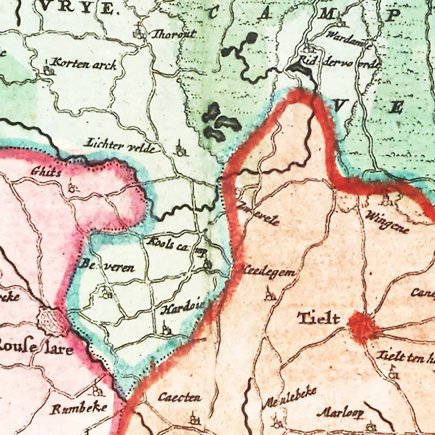 Vintage Map of Flanders & Zeeland, Belgium 1665