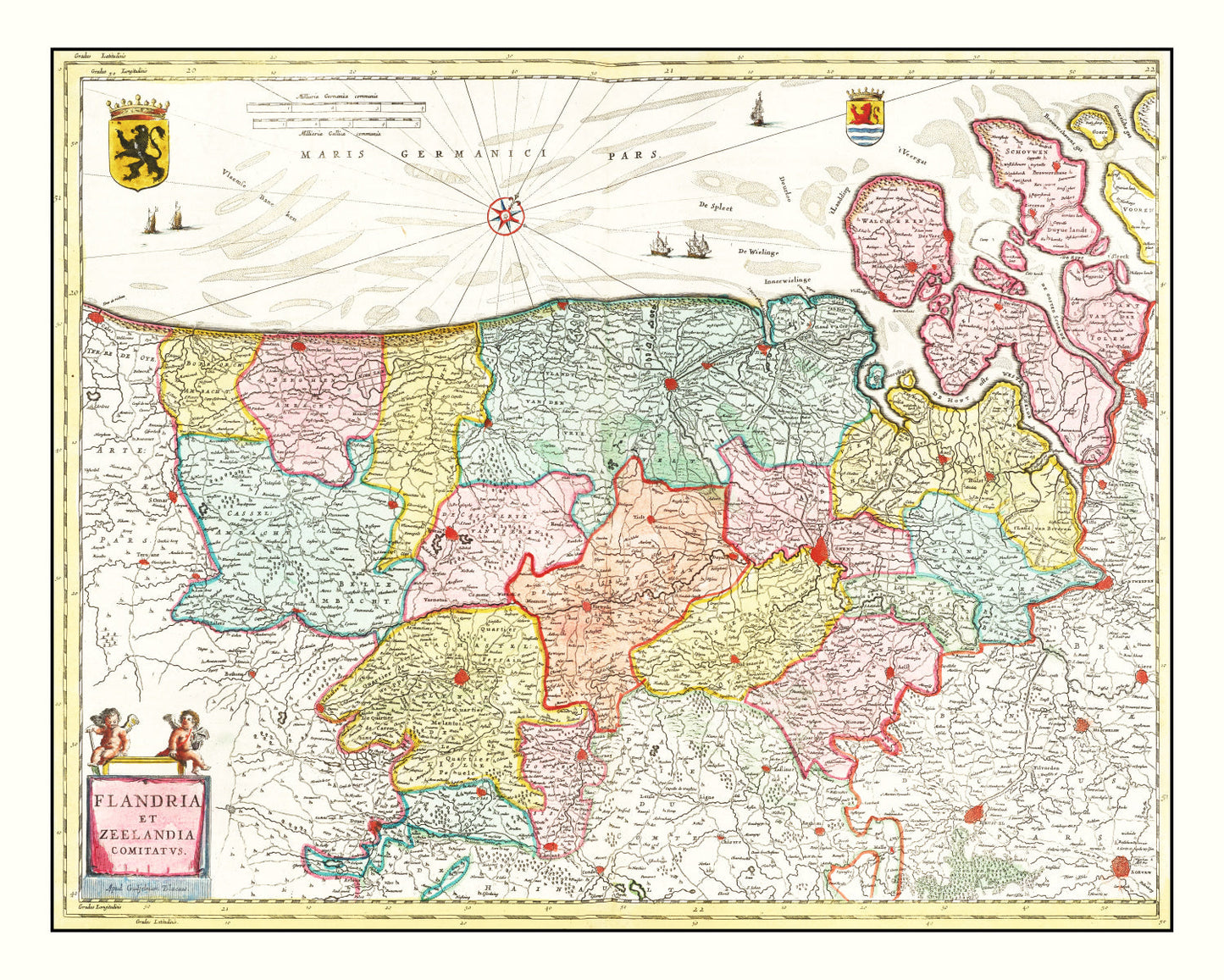 Vintage Map of Flanders & Zeeland, Belgium 1665