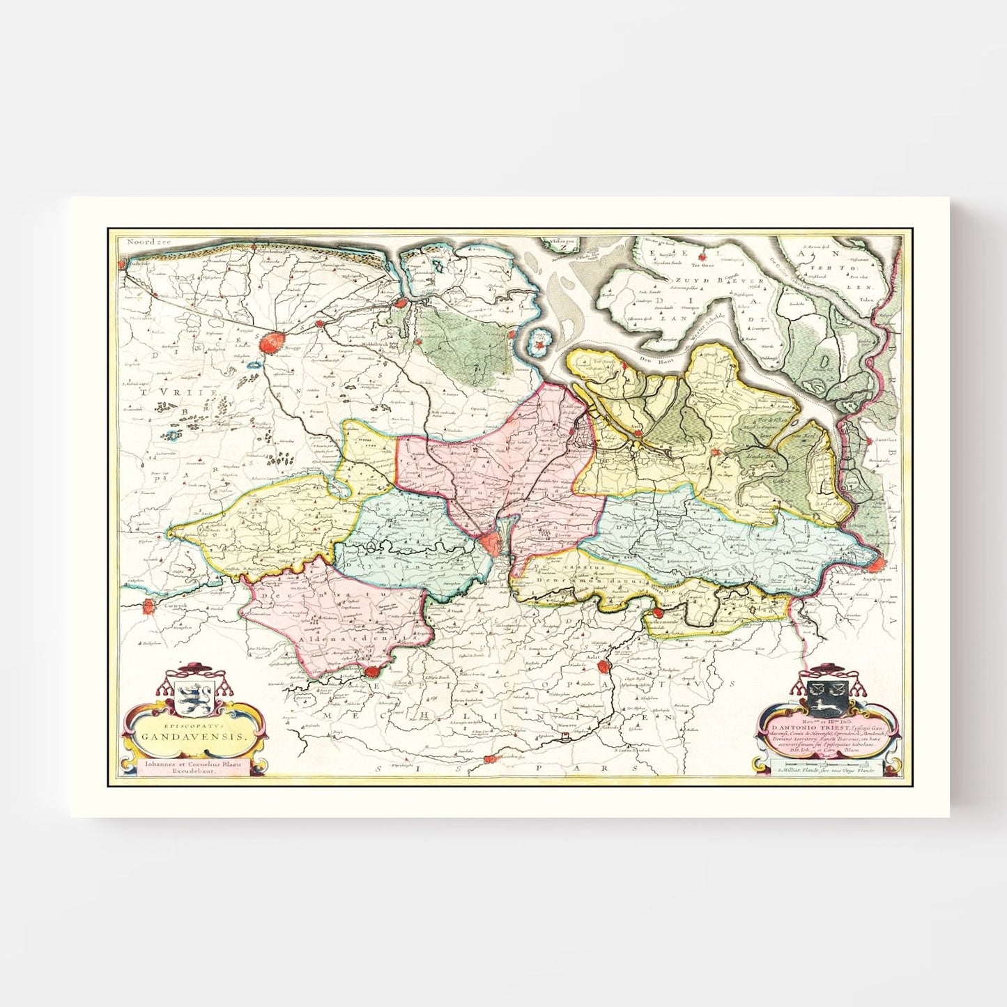 Vintage Map of the Ghent Area, Belgium, 1665