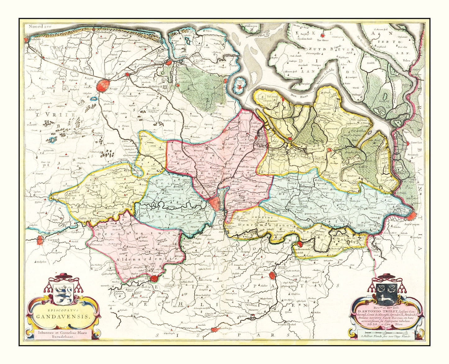 Vintage Map of the Ghent Area, Belgium, 1665