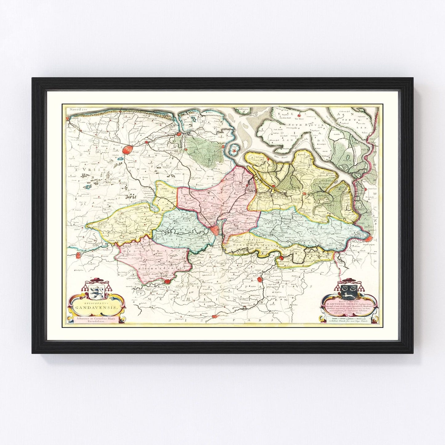vintage map of the Ghent area, Belgium, 1665