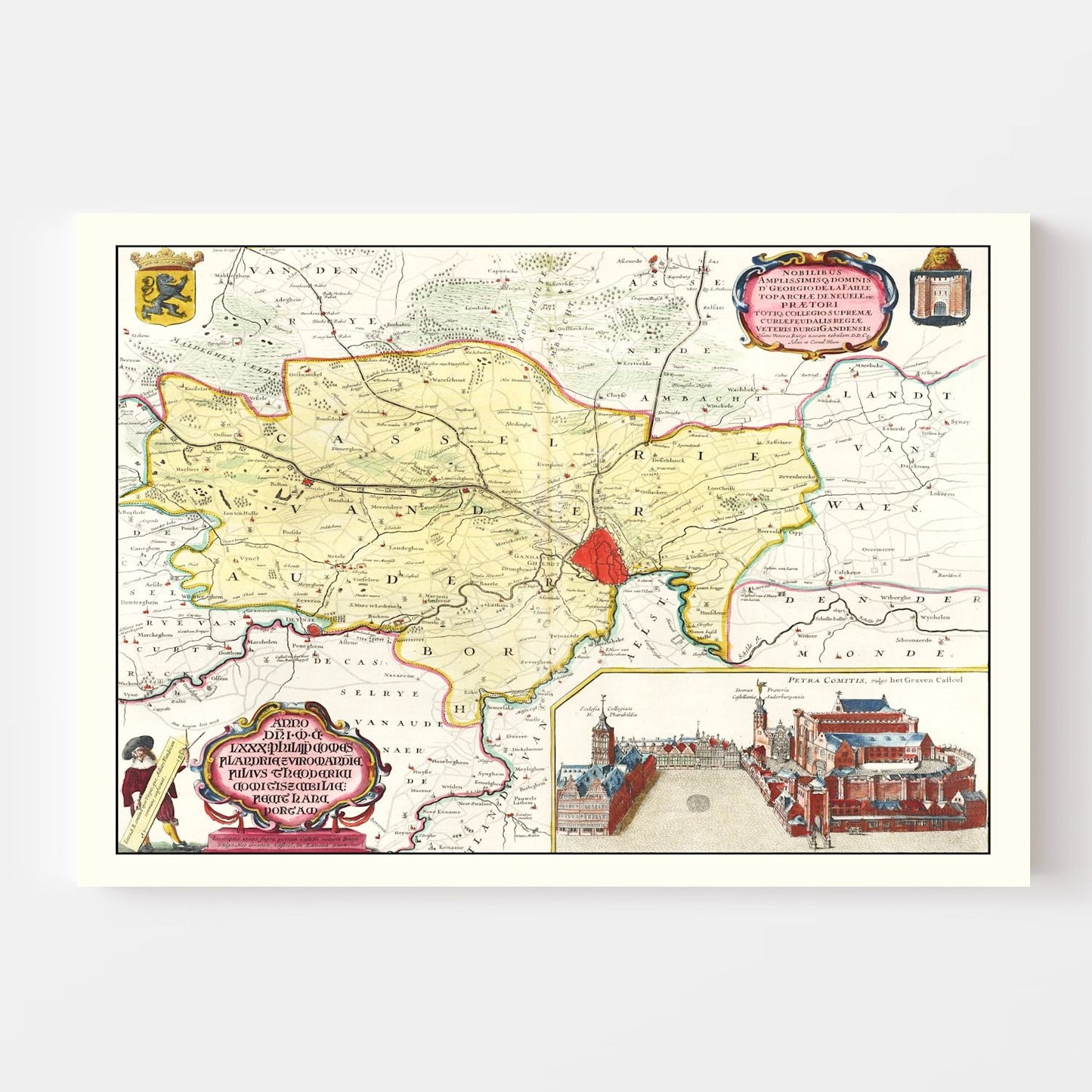 Vintage Map of Ghent, Belgium, 1665