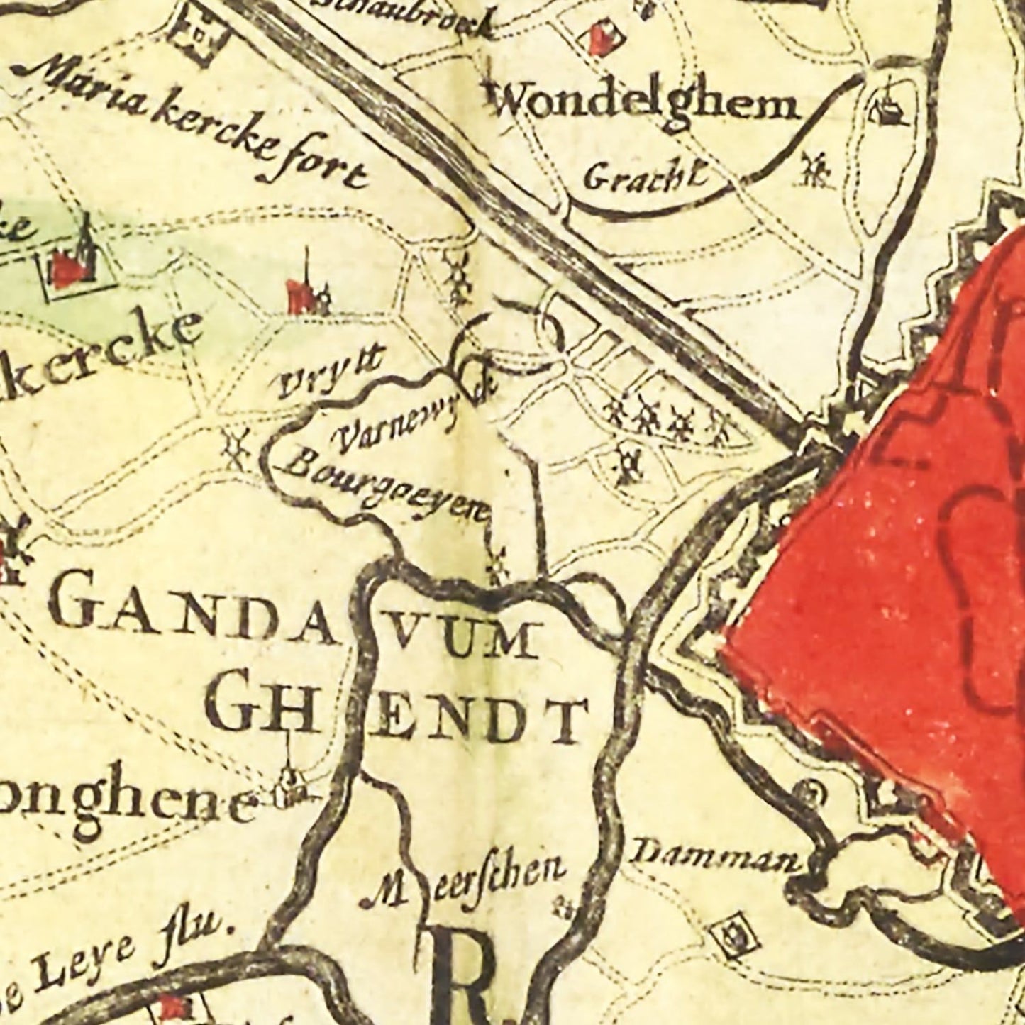 Vintage Map of Ghent, Belgium, 1665