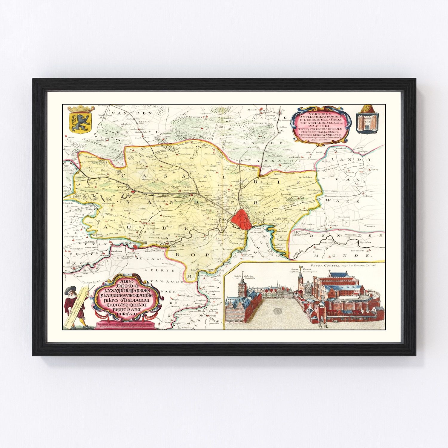 Vintage map of Ghent, Belgium, 1665