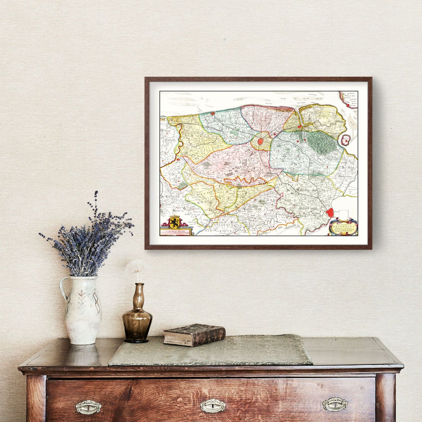 Vintage Map of Bruges and Ghent, Belgium, 1665