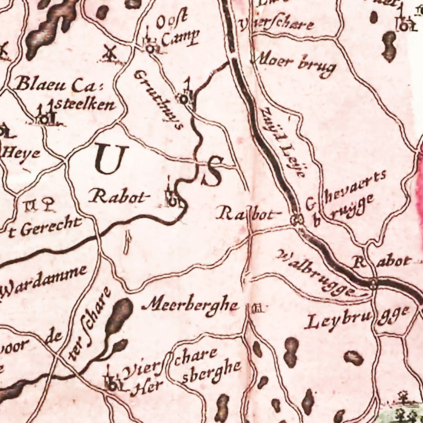 Vintage Map of Bruges and Ghent, Belgium, 1665