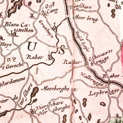 Vintage Map of Bruges and Ghent, Belgium, 1665