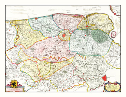 Vintage Map of Bruges and Ghent, Belgium, 1665