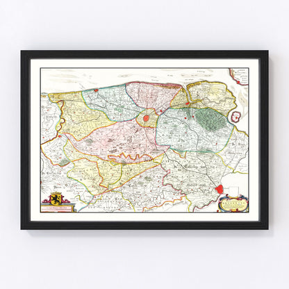 Vintage map of Bruges and Ghent, Belgium, 1665, Flemish cities