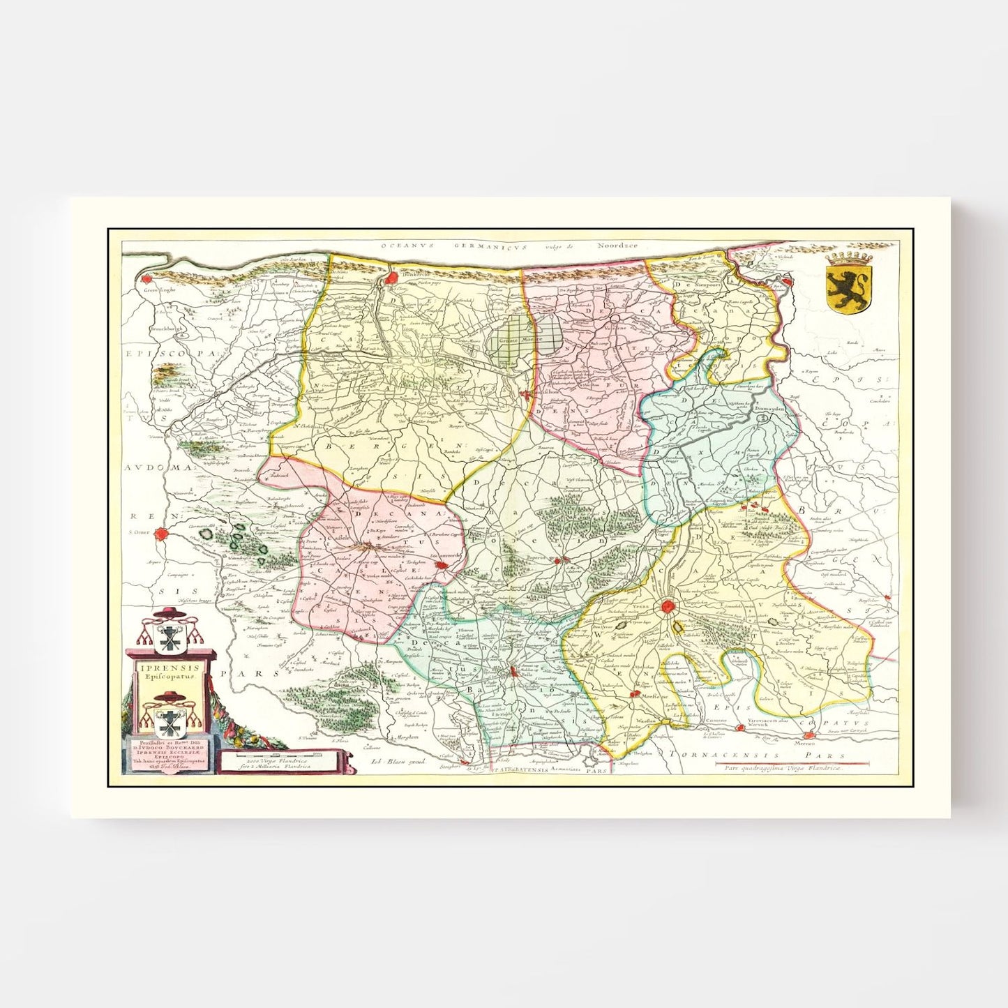 Vintage Map of Ypres, Belgium, 1665