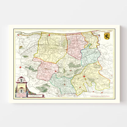 Vintage Map of Ypres, Belgium, 1665