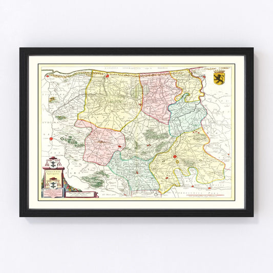 Vintage 1665 baroque map of Ypres Belgium showing walled city and fortifications, restored print