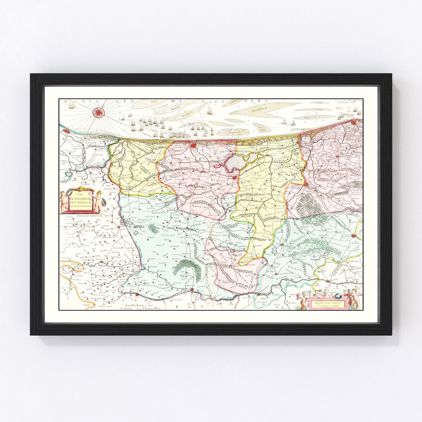 Vintage map of Western Flanders, Belgium, 1665 - Flemish cartographic print