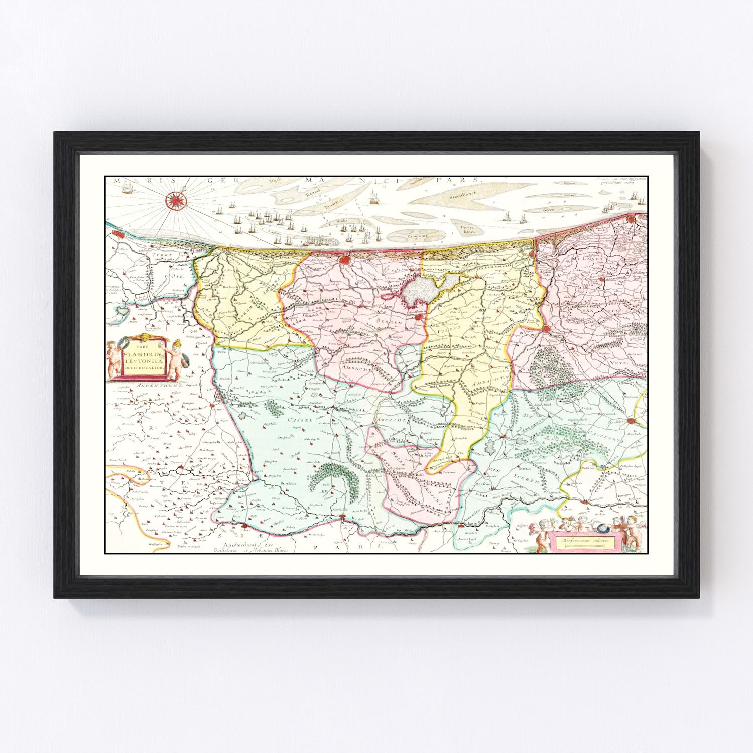 Vintage map of Western Flanders, Belgium, 1665 - Flemish cartographic print