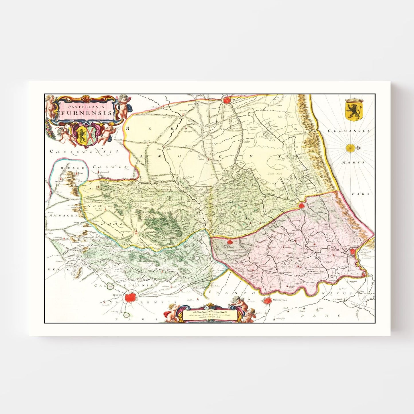 Vintage Map of Veurne, Belgium, 1665