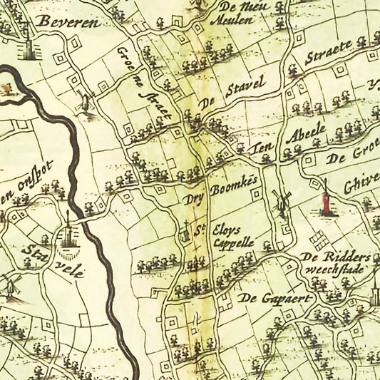 Vintage Map of Veurne, Belgium, 1665