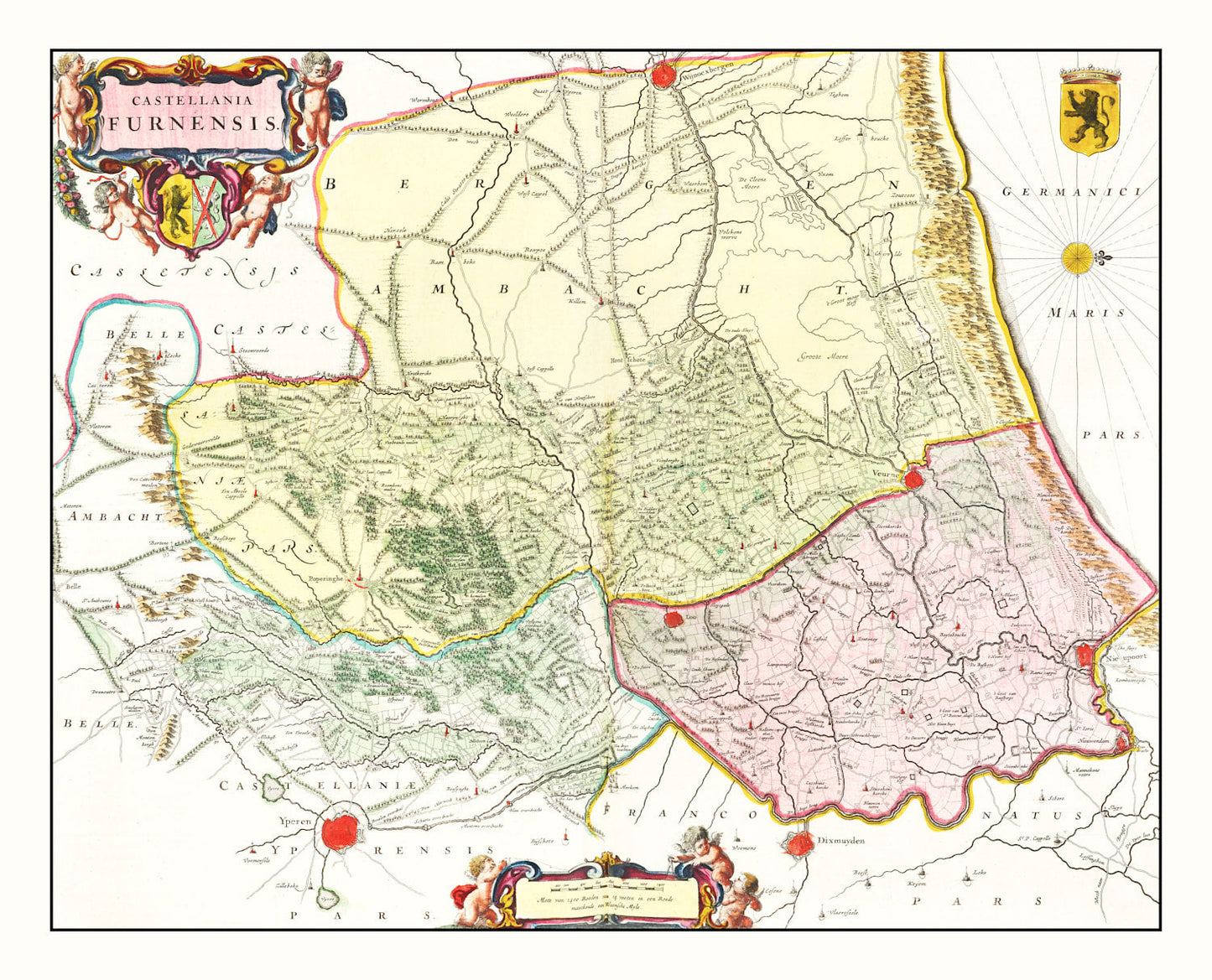 Vintage Map of Veurne, Belgium, 1665