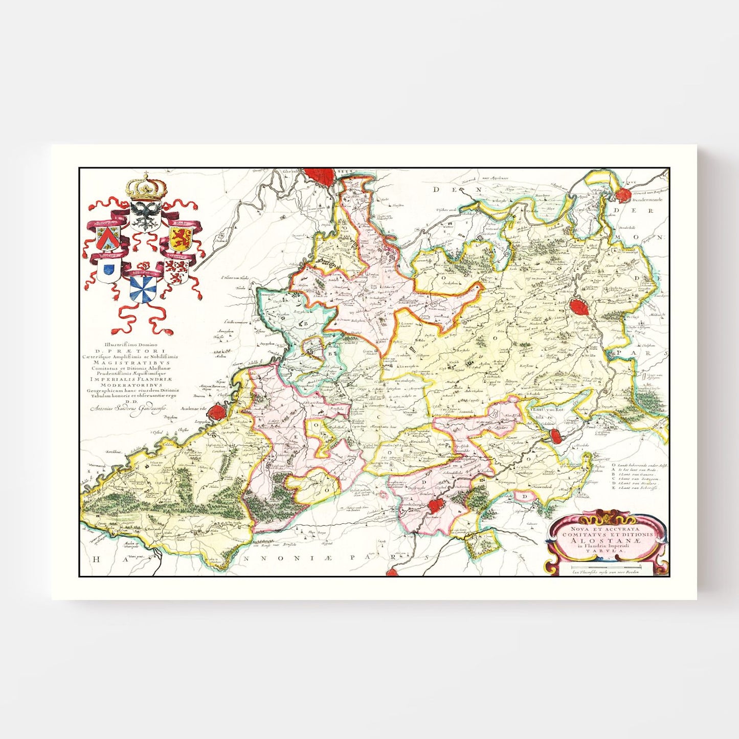Vintage Map of Ghent Region, Belgium, 1665