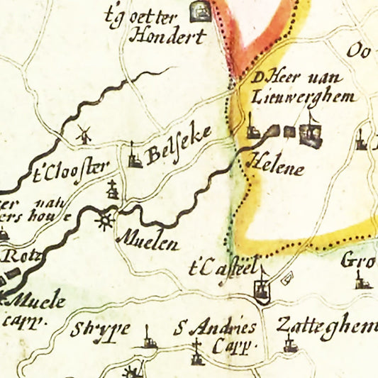 Vintage Map of Ghent Region, Belgium, 1665