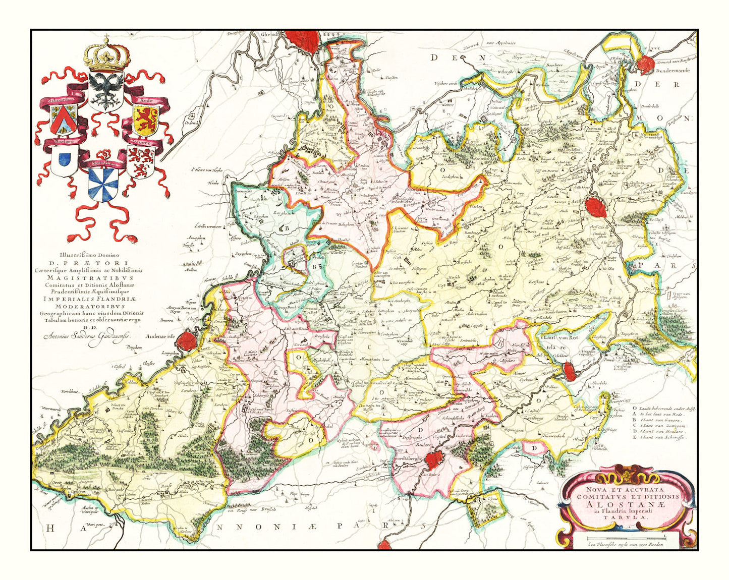 Vintage Map of Ghent Region, Belgium, 1665
