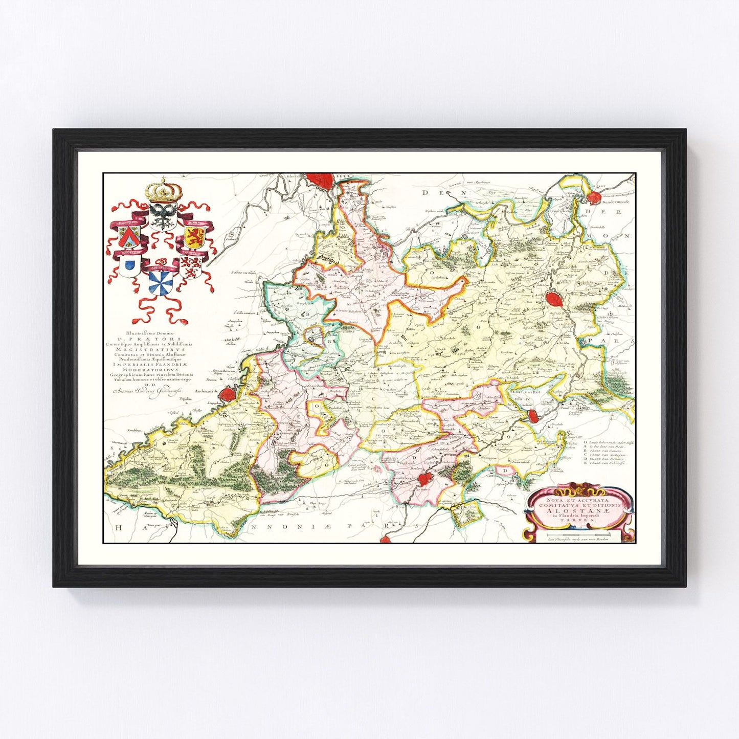 Vintage map of Ghent region, Belgium, 1665