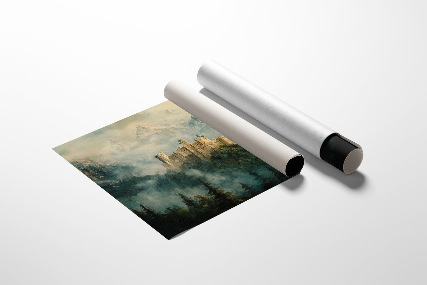 Misty Mountain Castle Fantasy Landscape Wall Art Print