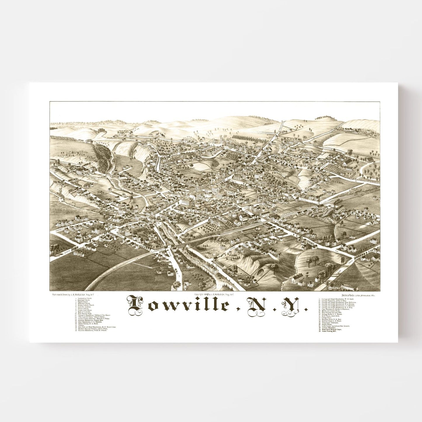 Vintage Map of Lowville, New York, 1885