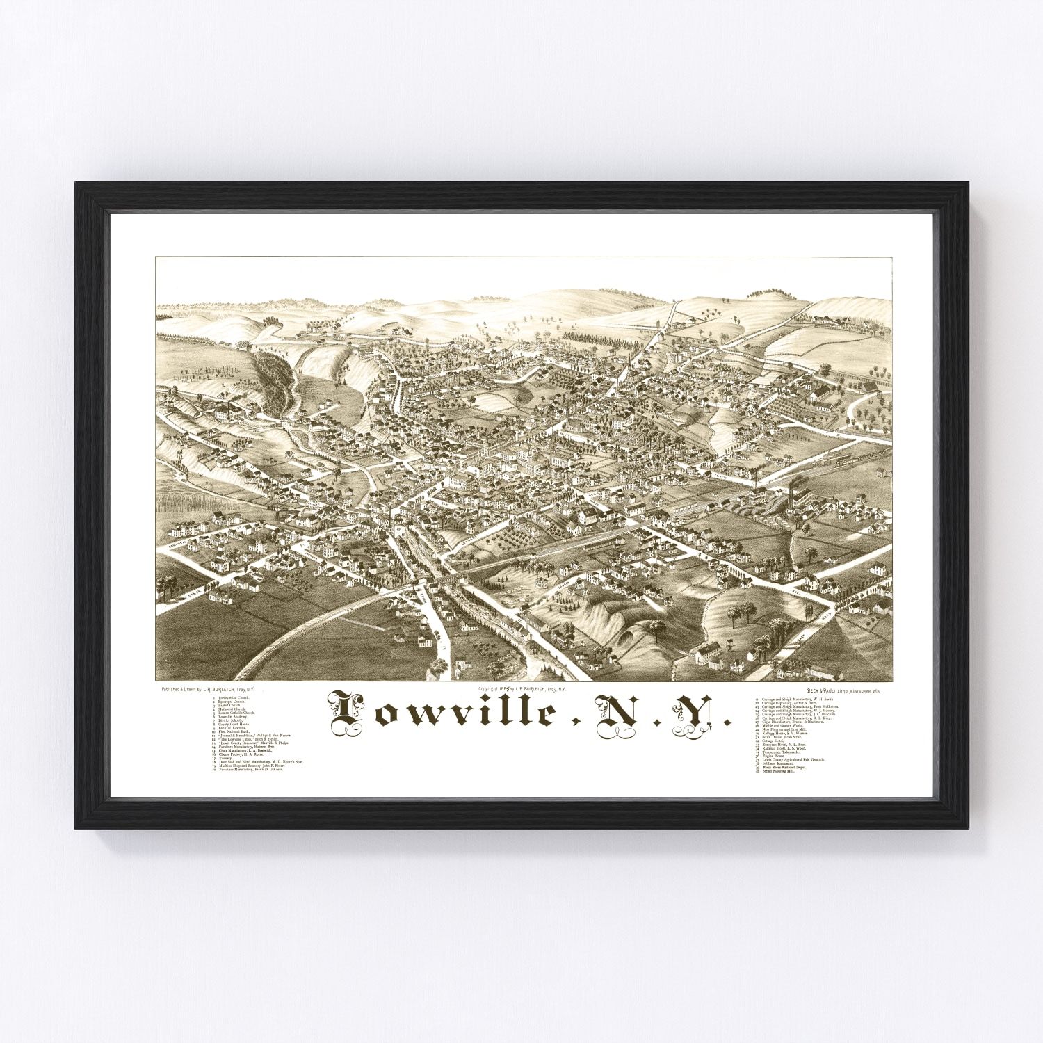 Vintage map of Lowville, New York, 1885