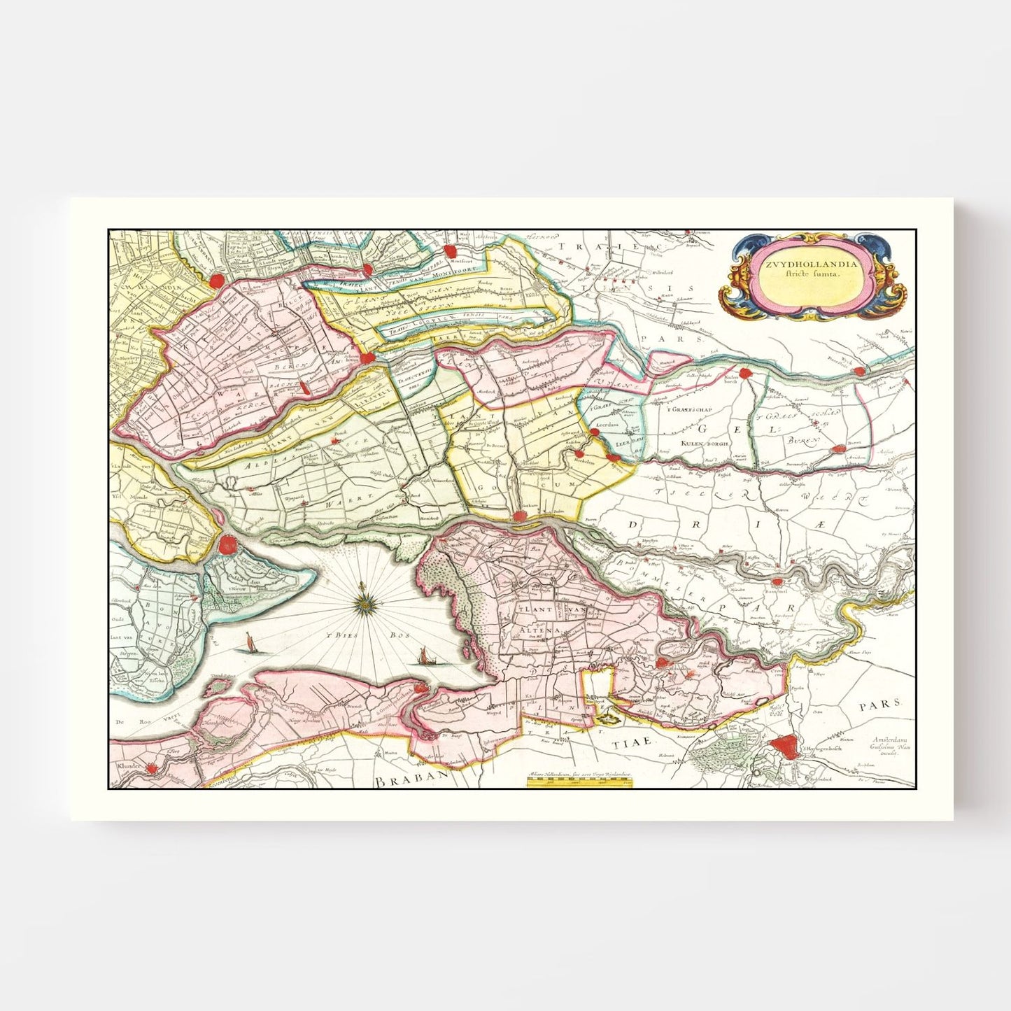 Vintage Map of Southern Holland, 1665