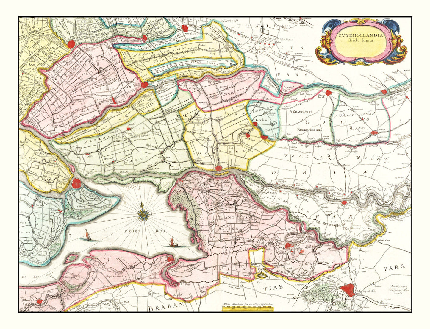 Vintage Map of Southern Holland, 1665