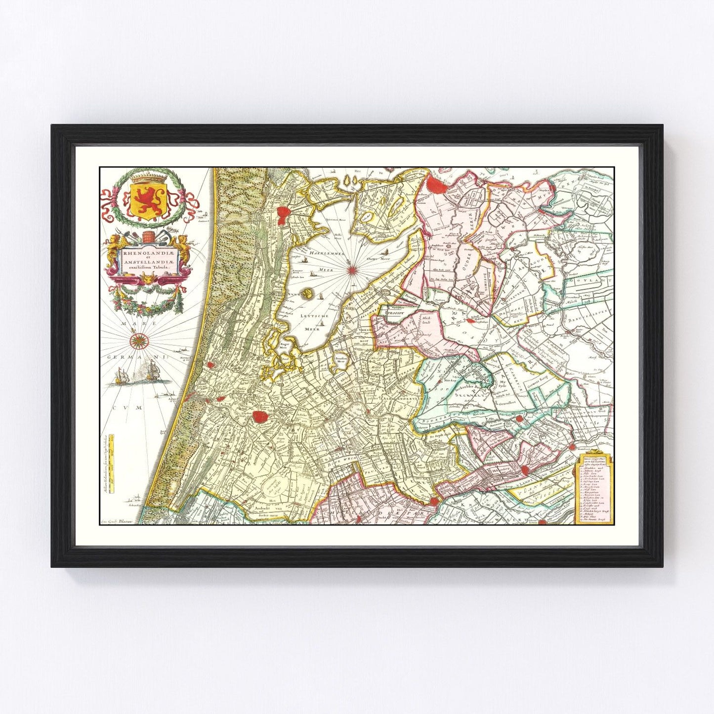 Restored vintage map of Amsterdam area, Netherlands, 1665