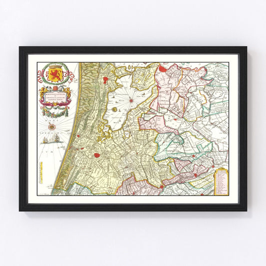 Restored vintage map of Amsterdam area, Netherlands, 1665
