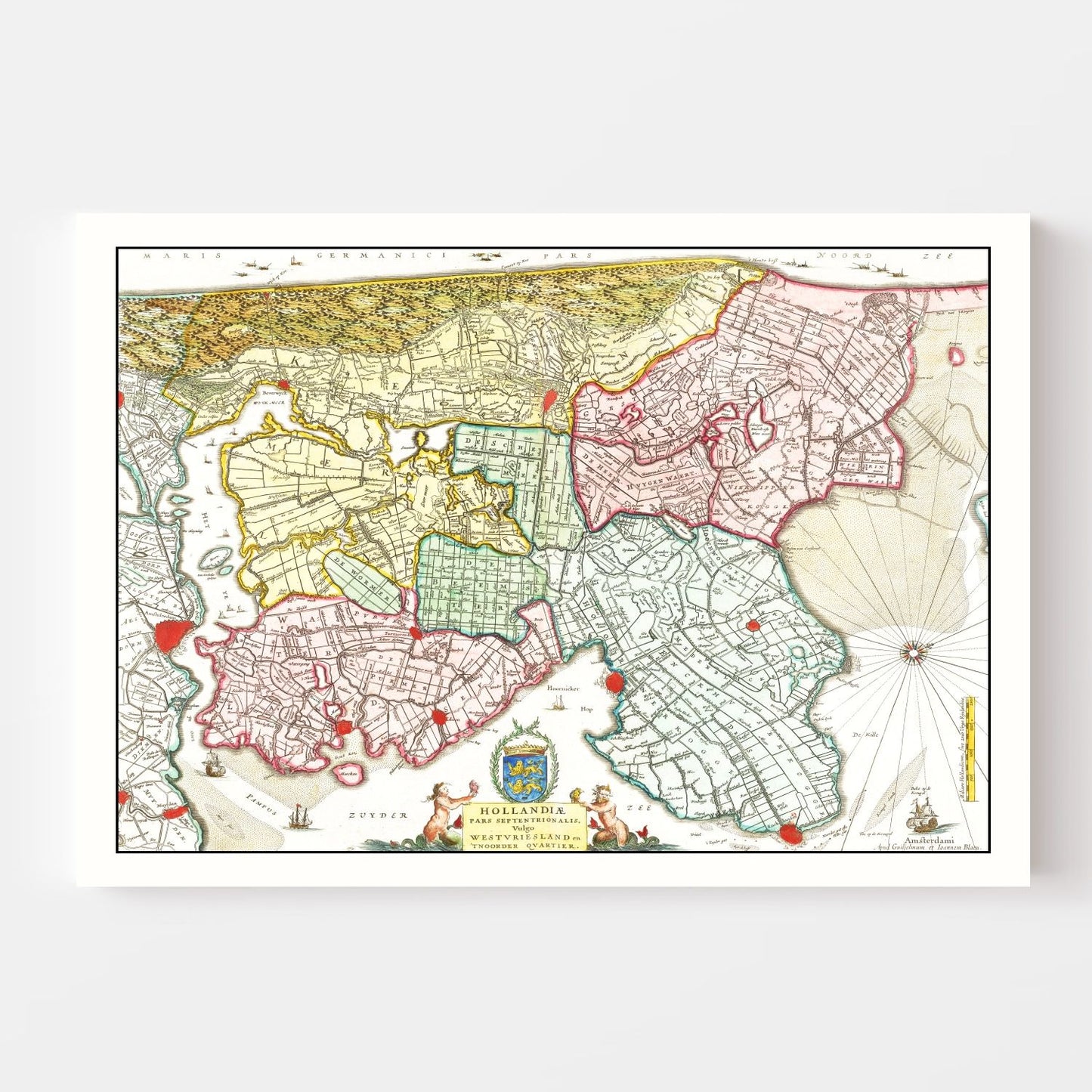 Vintage Map of Northern Holland, 1665