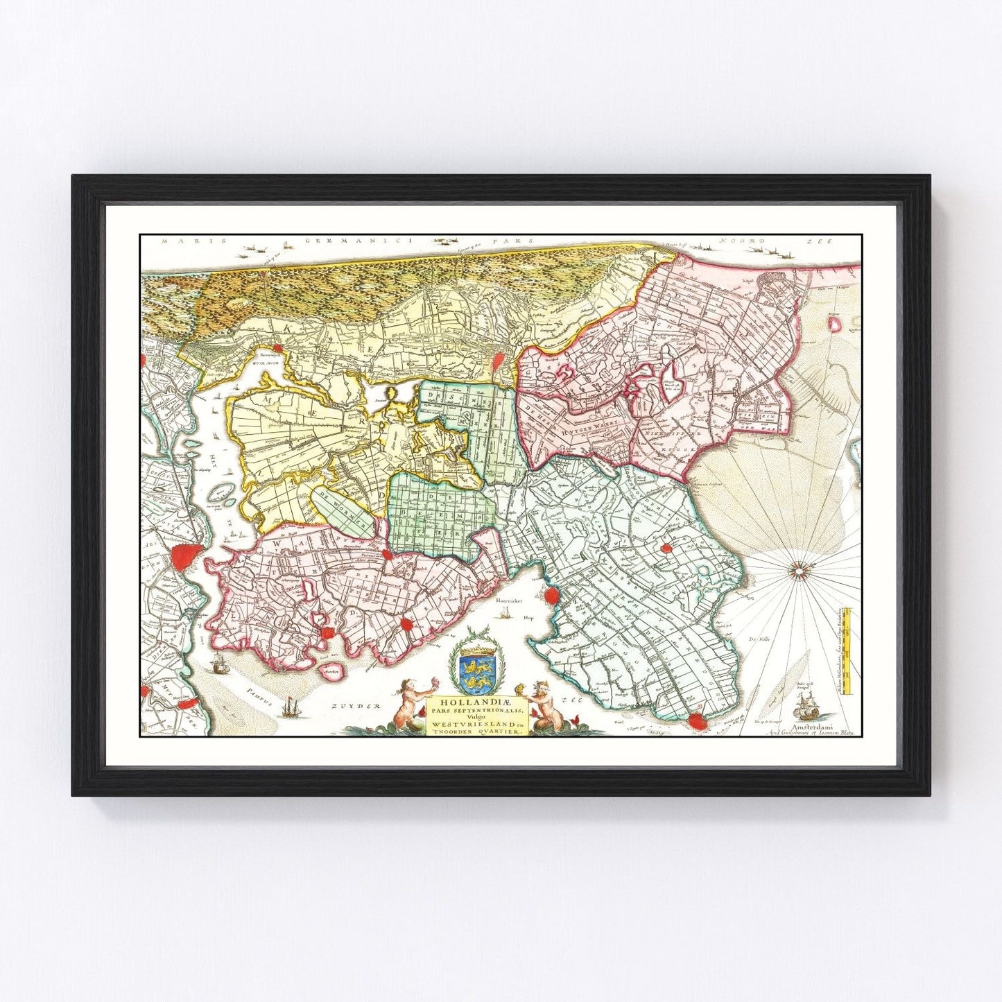 Vintage map of Northern Holland, 1665