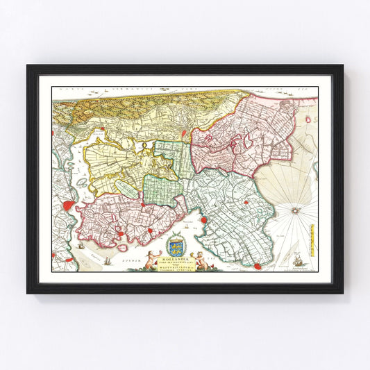 Vintage map of Northern Holland, 1665