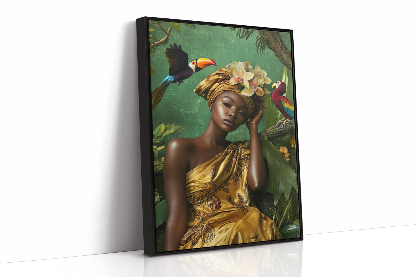 Golden Muse of the Jungle - Boho Tropical Portrait Art
