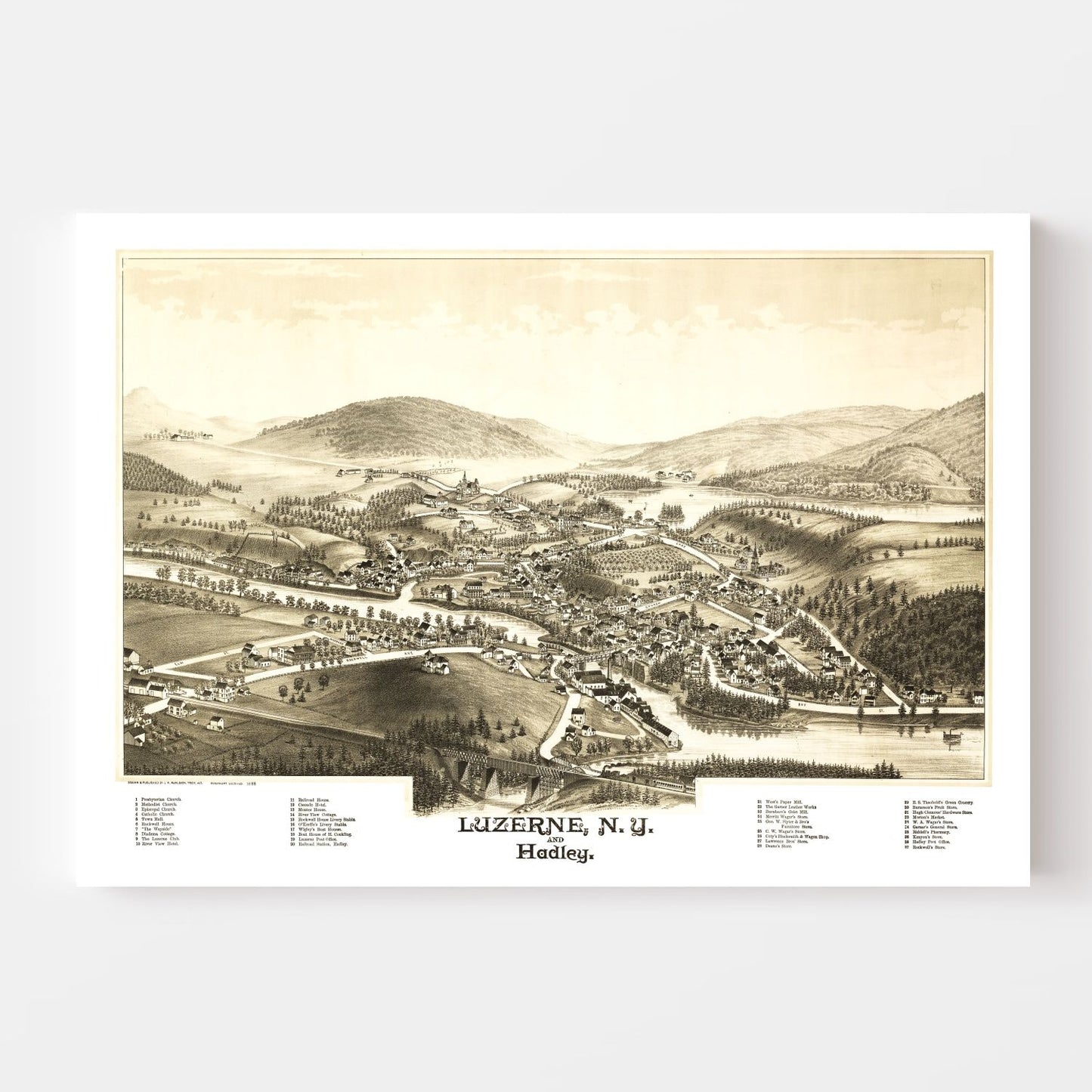 Vintage Map of Luzerne and Hadley, New York, 1888