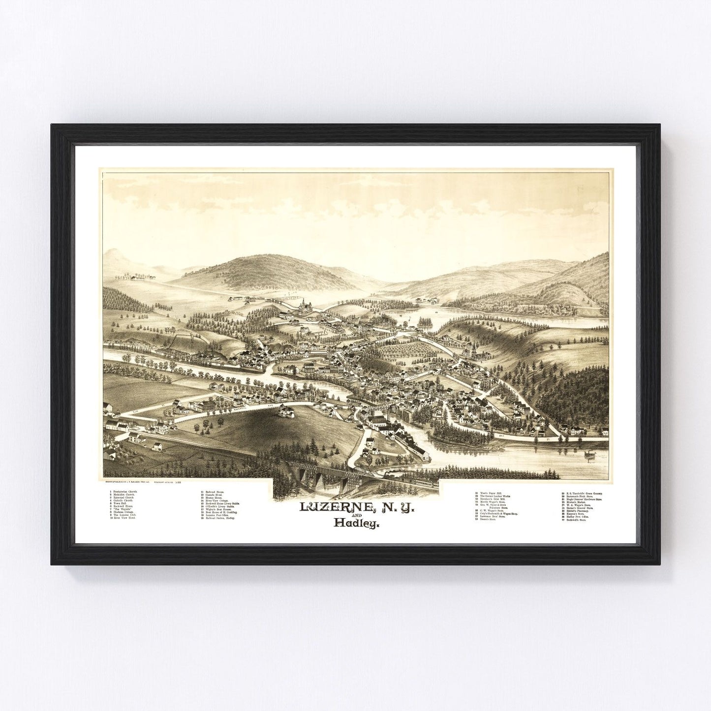 Vintage map of Luzerne and Hadley, New York, 1888