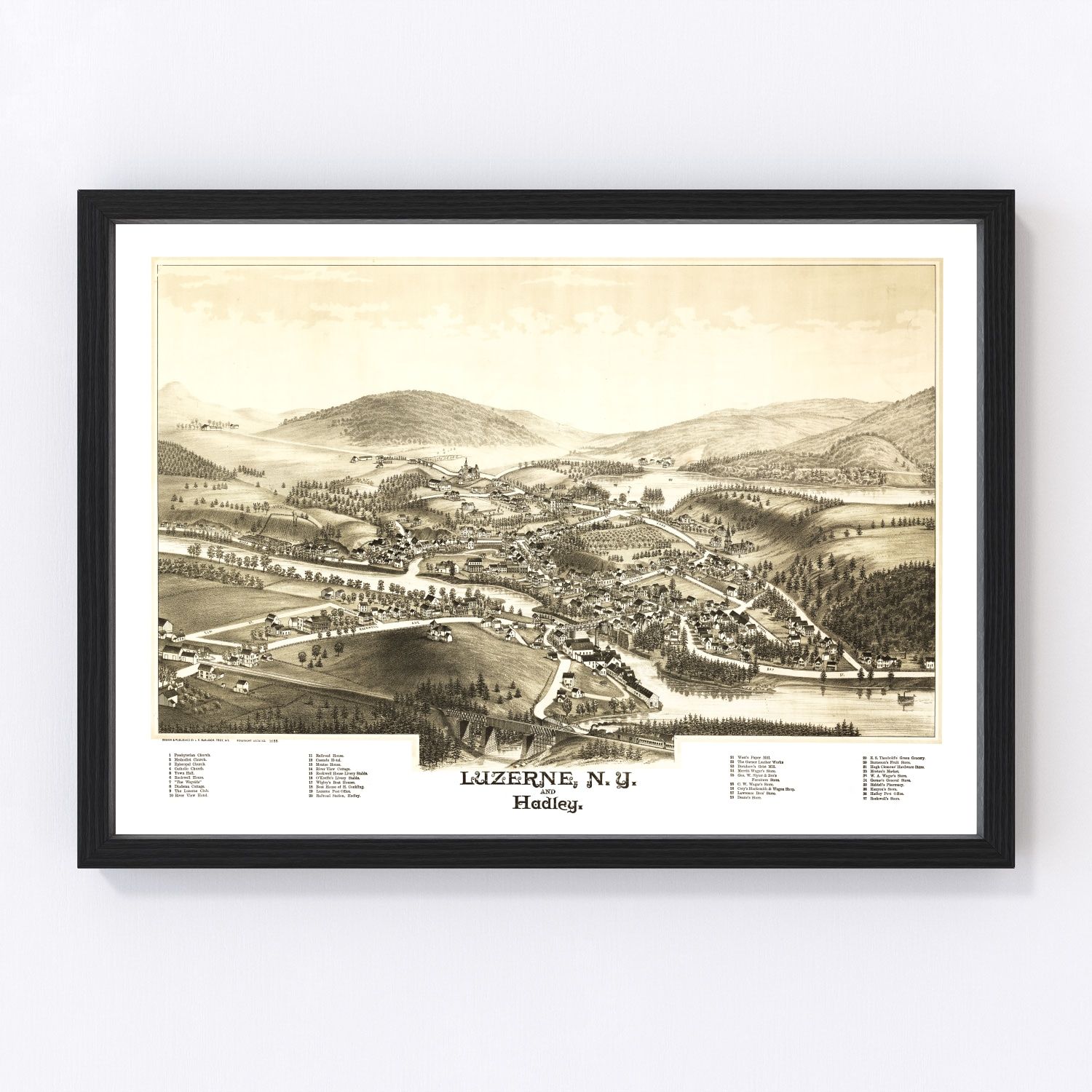 Vintage map of Luzerne and Hadley, New York, 1888