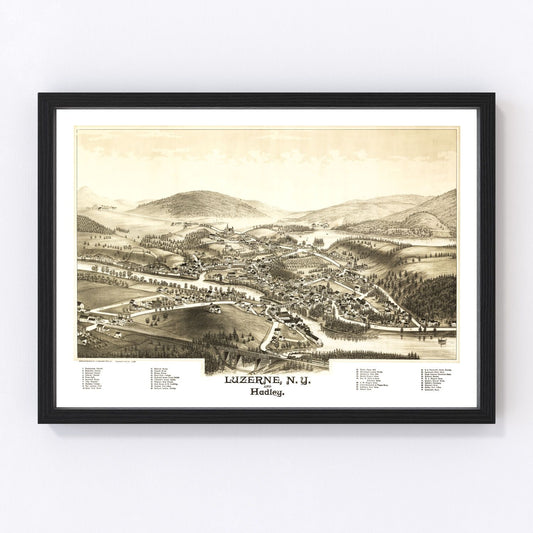 Vintage map of Luzerne and Hadley, New York, 1888