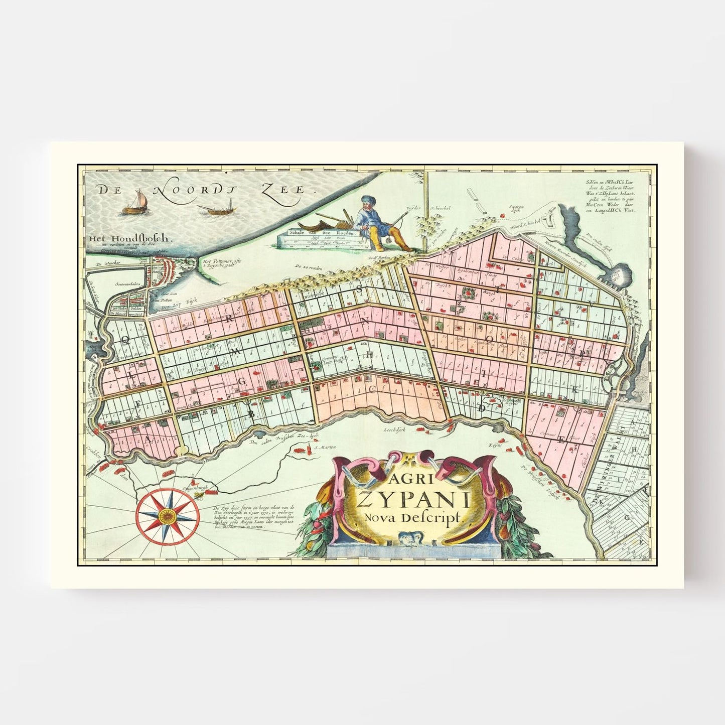 Vintage Map of Zijpe, Holland, 1665