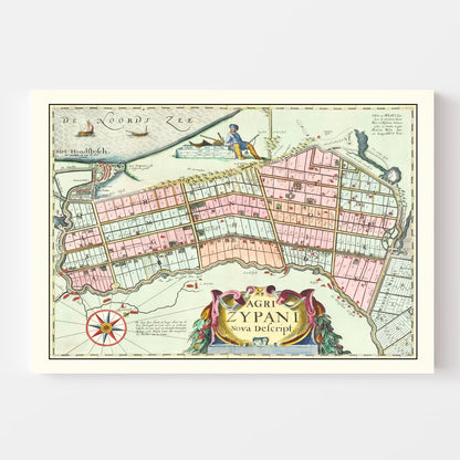 Vintage Map of Zijpe, Holland, 1665