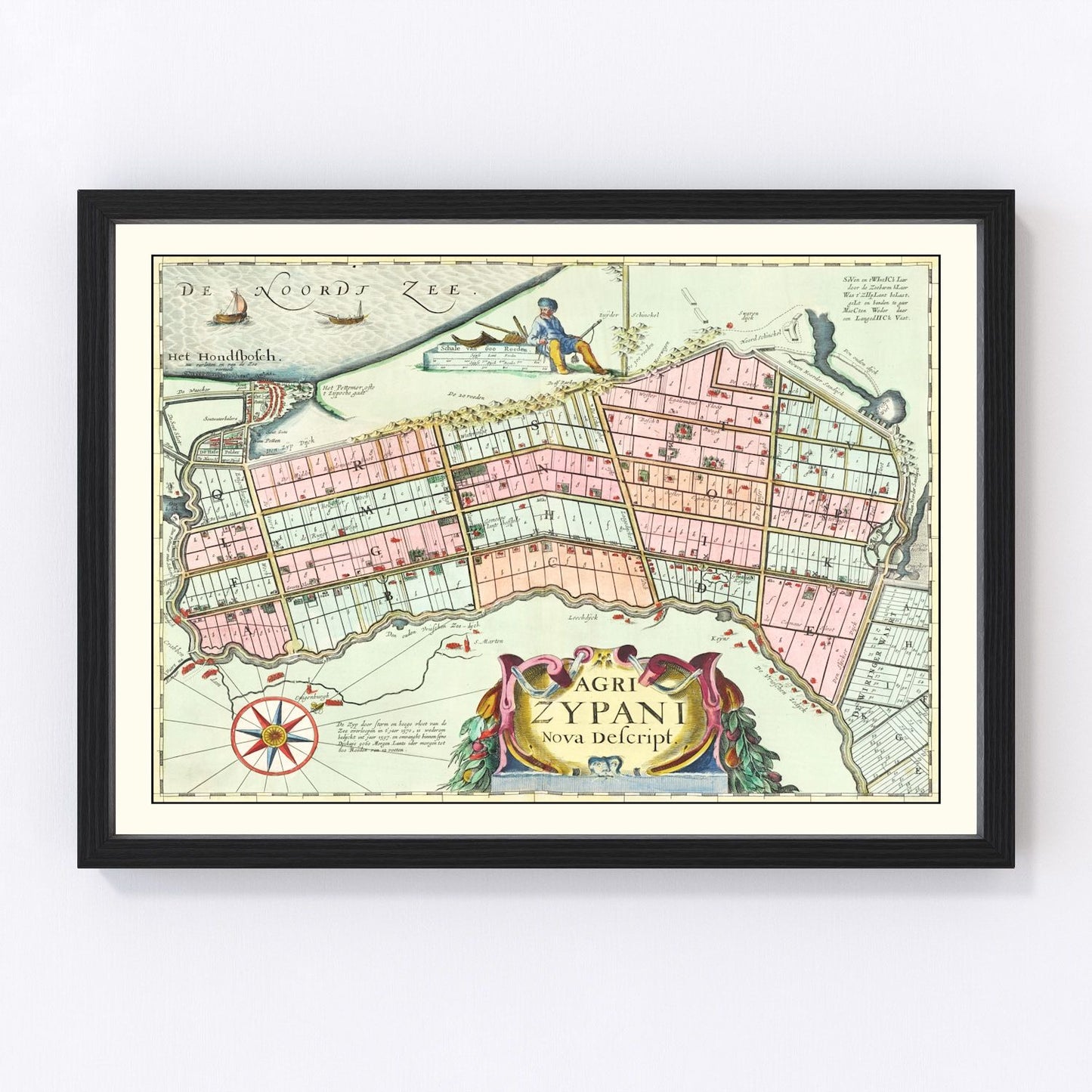 Vintage 1665 map of Zijpe Holland 17th century, digitally restored print