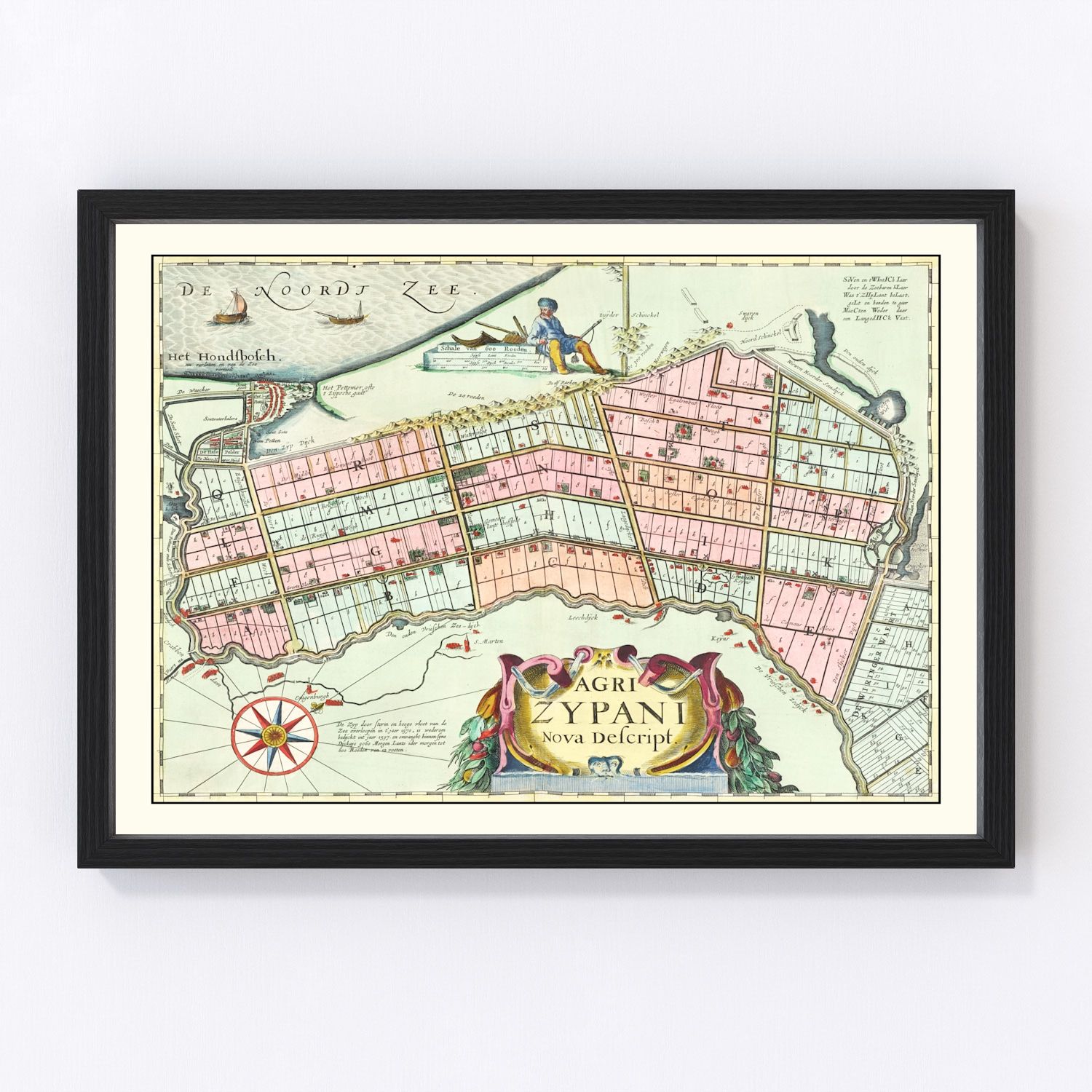 Vintage 1665 map of Zijpe Holland 17th century, digitally restored print
