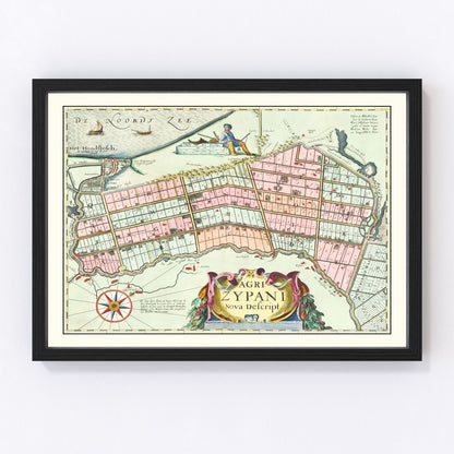Vintage 1665 map of Zijpe Holland 17th century, digitally restored print