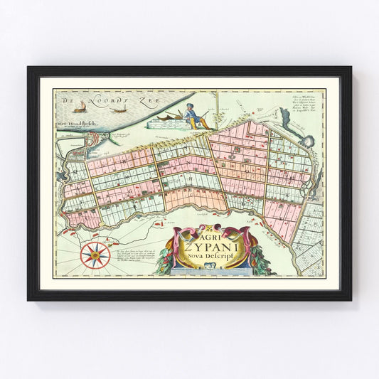 Vintage 1665 map of Zijpe Holland 17th century, digitally restored print