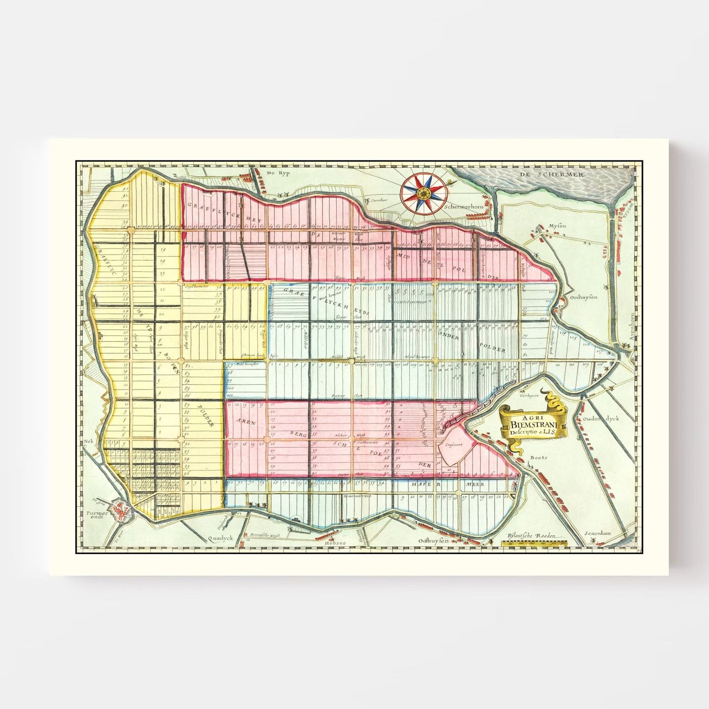 Vintage Map of Beemster, Holland, 1665
