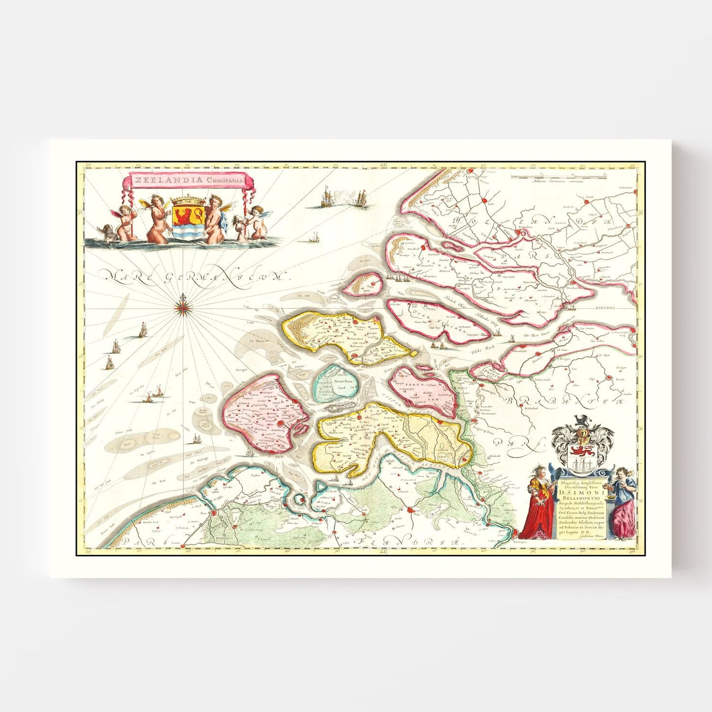 Vintage Map of Zeeland, Holland, 1665
