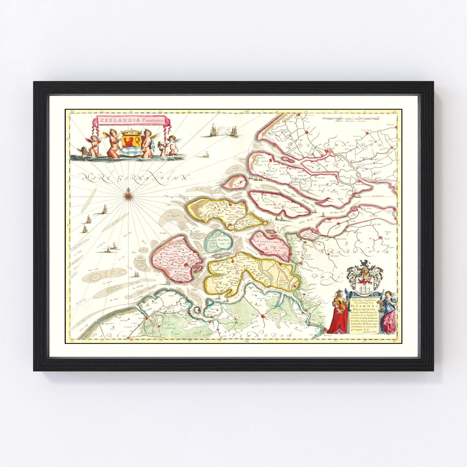 Vintage 1665 map of Zeeland Holland coastal 17th century, digitally restored print
